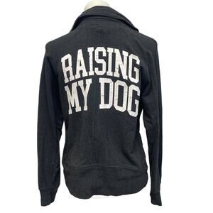 Hand Printed Upcycled Womens XL Raising My Dog Asymmetrical Zp Warm Jacket